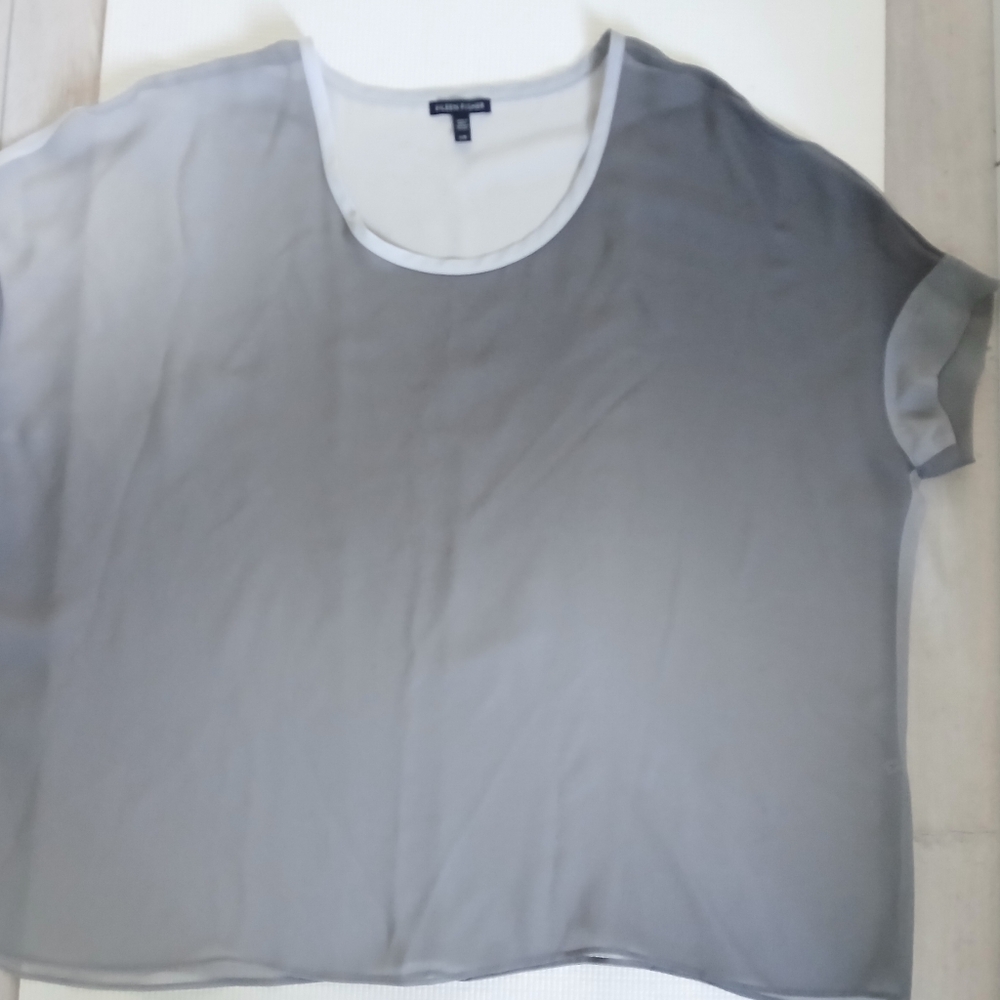Silk Tunic Grey Ombre Top, Ellen Fisher, L- XL, Mint